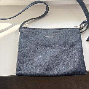 Marc Jacobs Navy Pebbled LeatherDouble Pouch Crossbody